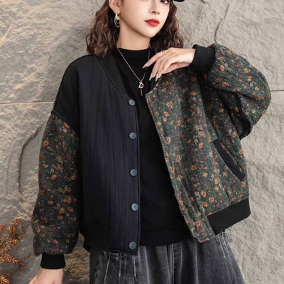 Women Vintage Cotton Asymmetric Patchwork Washed Coat
