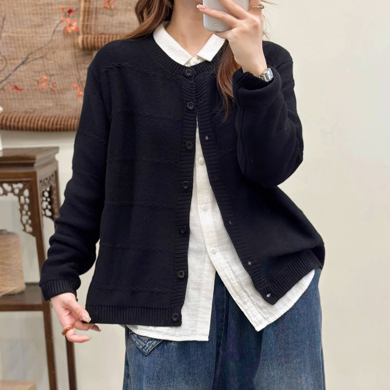 Cotton Warm Long Sleeves Casual Round Neck Cardigans