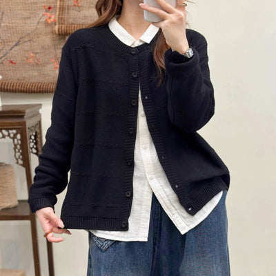 Cotton Warm Long Sleeves Casual Round Neck Cardigans