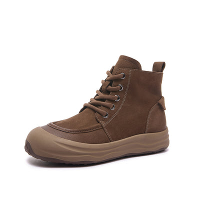 Autumn Top Leather Retro Patchwork Lace-Up Zipper Boots