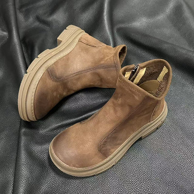 Vintage Top Leather Soft Comfy Zipper Ankle Boots