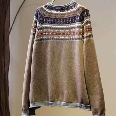 Women Winter Ethnic Jacquard Knit Loose-Fit Casual Sweater