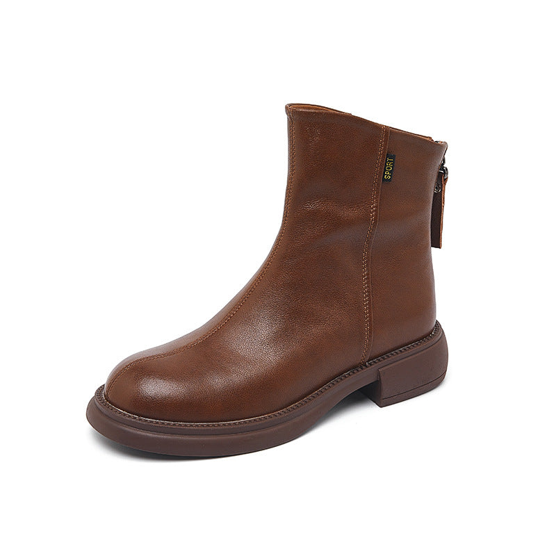Babakud Top Leather Soft Sole Casual Chunky Zipper Boots