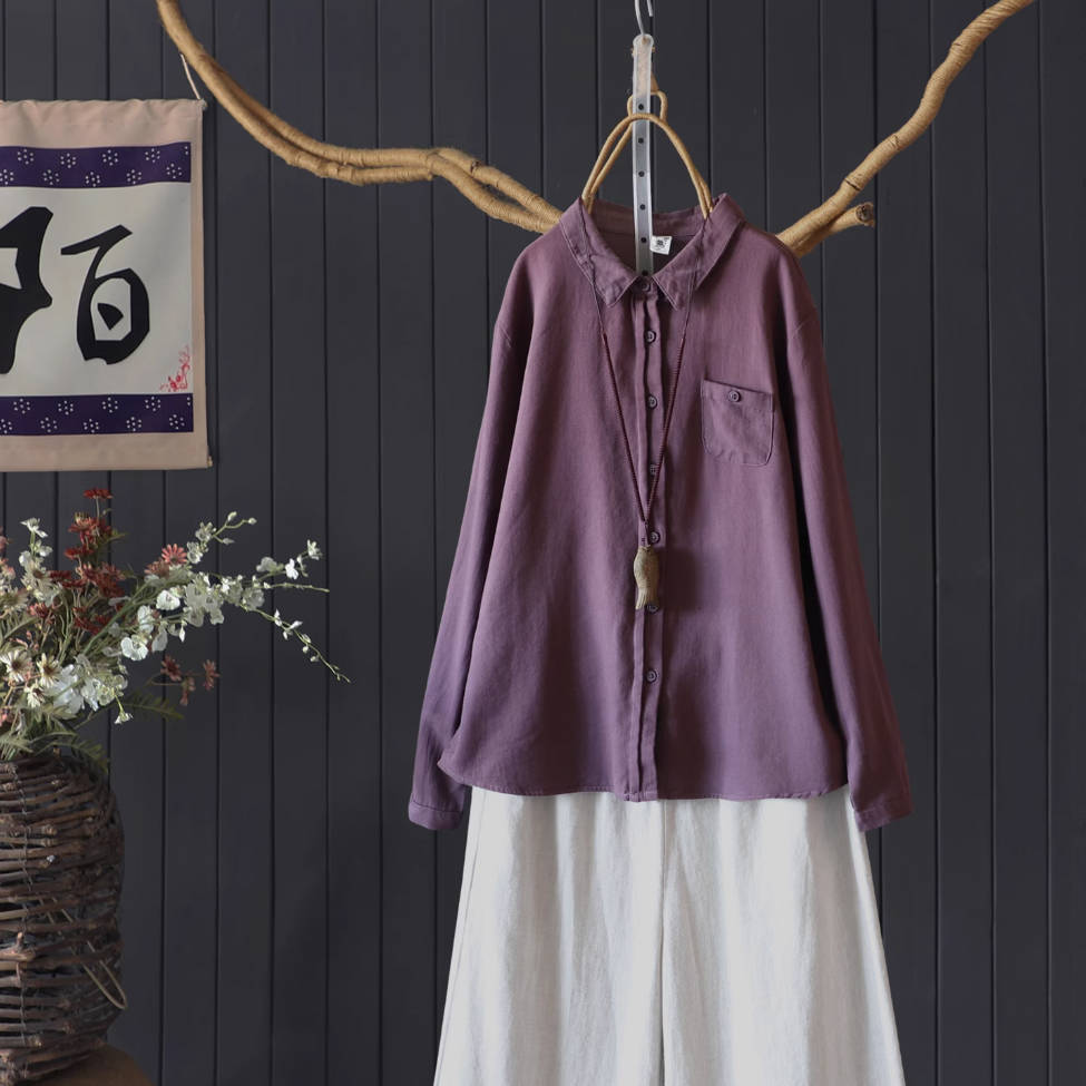 Autumn Cotton Solid Color Long Sleeves Loose Casual Shirt