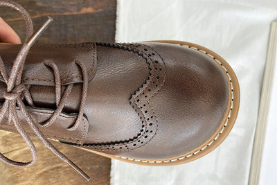 Babakud Women Autumn Retro Leather Lace- Up Casual Shoes