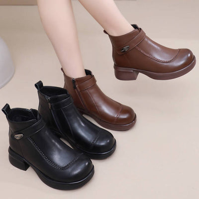 Genuine Leather Versatile Chunky Soft Sole Ankle Boots