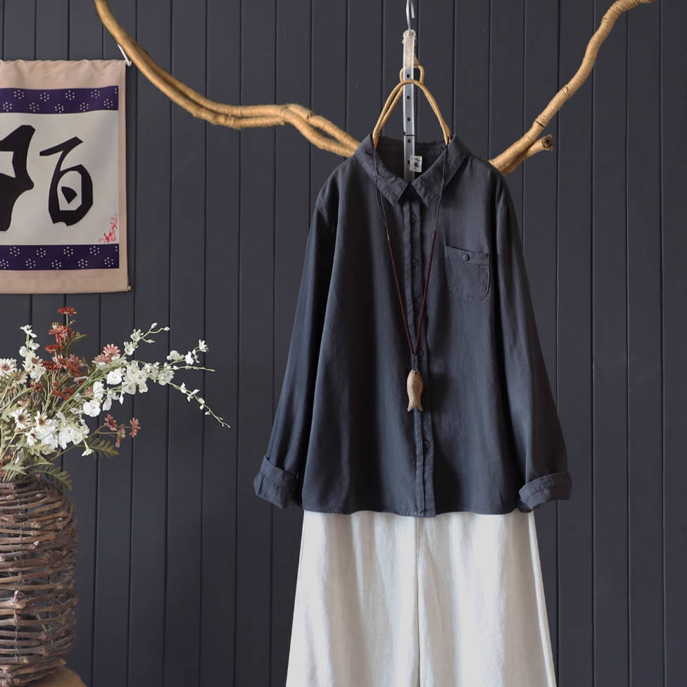 Autumn Cotton Solid Color Long Sleeves Loose Casual Shirt