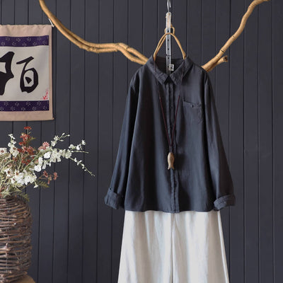 Autumn Cotton Solid Color Long Sleeves Loose Casual Shirt