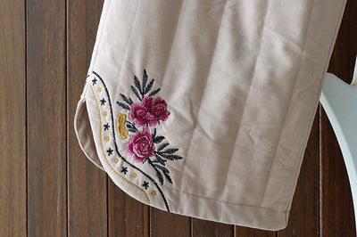 Women Winter Quilted Embroidered Warm Cotton Linen Straight-Leg Pants