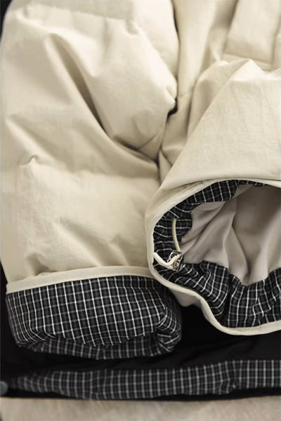 Chaqueta corta de plumón con cuello alto y cuadros de algodón cálido para invierno