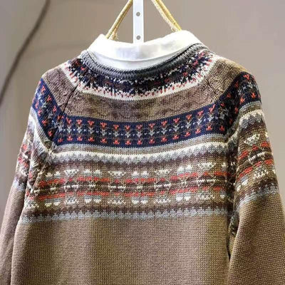 Women Winter Ethnic Jacquard Knit Loose-Fit Casual Sweater