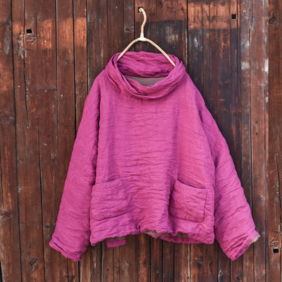Women Warm Linen Loose High Neck Cotton-In Pullovers