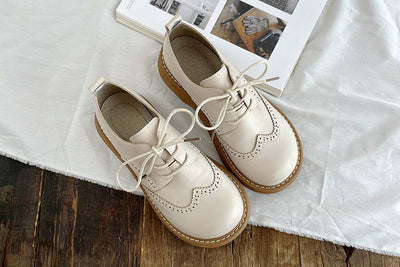 Babakud Women Autumn Retro Leather Lace- Up Casual Shoes