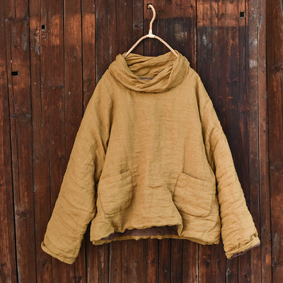 Women Warm Linen Loose High Neck Cotton-In Pullovers