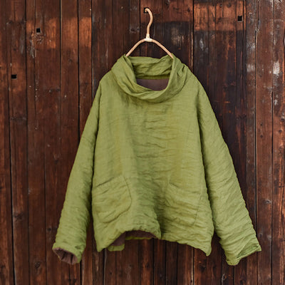 Women Warm Linen Loose High Neck Cotton-In Pullovers