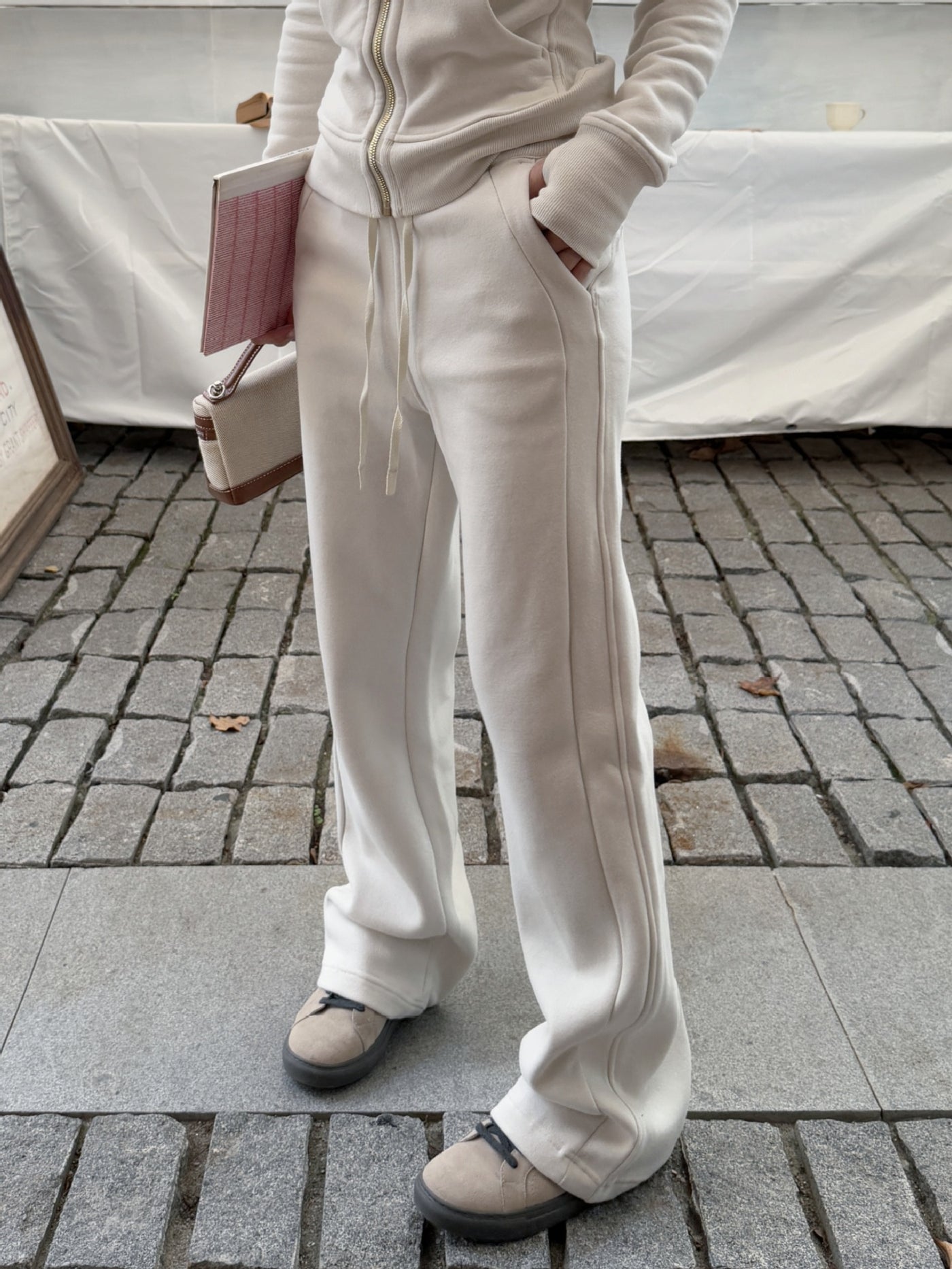 Cotton Casual Sports High Elastic Waist Lace-Up Fleece-Lined Pants