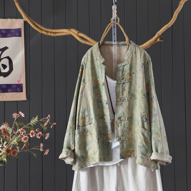 Women Spring Vintage Floral Long Sleeve Cotton Blouse