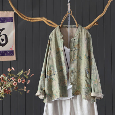 Women Spring Vintage Floral Long Sleeve Cotton Blouse