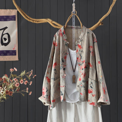 Women Spring Vintage Floral Long Sleeve Cotton Blouse