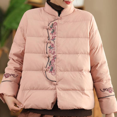 Babakud Women Winter Vintage Embroidered Warm Puffer Short Jacket