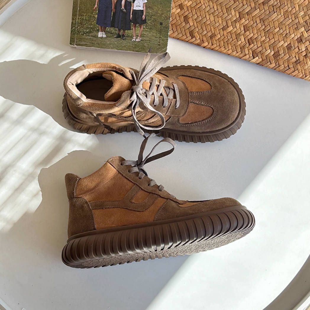 Retro Leather Sueded Patchwork Thick Sole Warm Ankle Boots