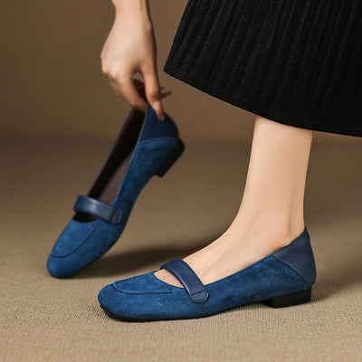 Women Genuine Leather Suede Round Toe Flats Slip-On Shoes