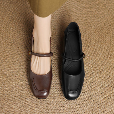 Vintage Leather Square Toe One Straped Chunky Shoes