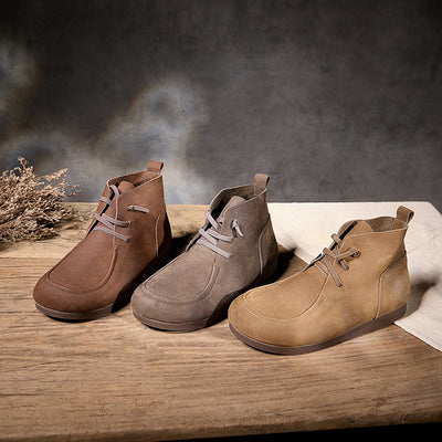Retro Leather Sueded Comfy Casual Soft Sole Flat Ankle Boots