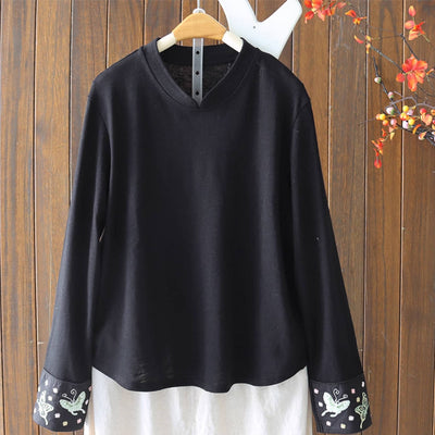 Embroidered Cotton Stand Collar Elastic Loose Overshirts