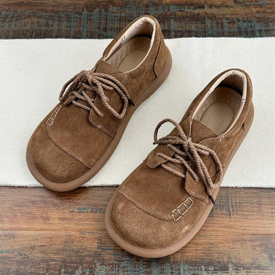 Women Autumn Vintage Suede Leather Flat Casual Shoes