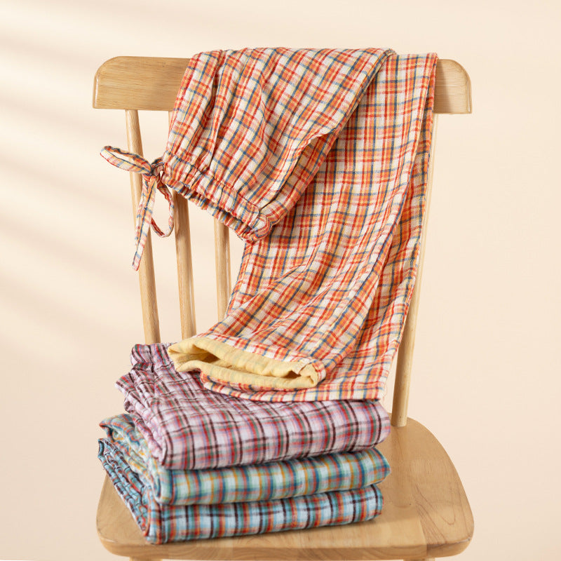 Cotton Simple Soft Comfortale Plaid Elastic Waist Pajama Pants