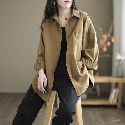 Women Casual Solid Color Oversized Long Sleeves Shirt Blouse
