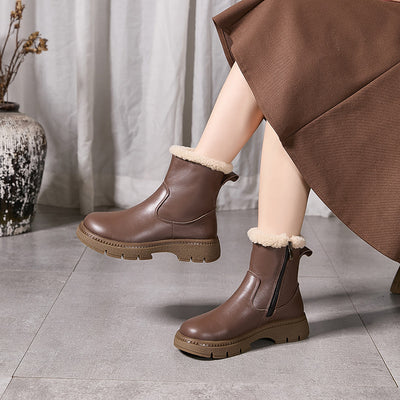 Winter Retro Warm Fleece-Lined Soft Flat Sole Ankle Boots