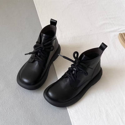 Vintage Top Leather Round Toe Soft Sole Lace-Up Ankel Boots