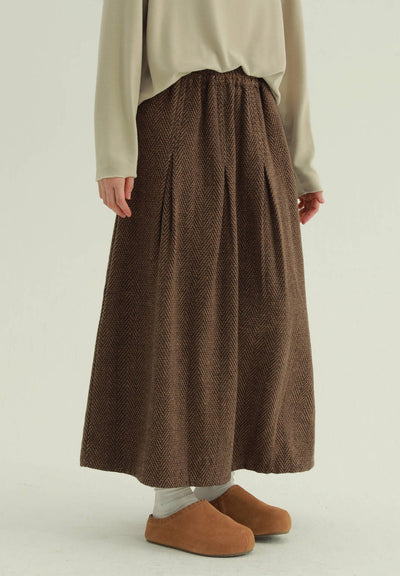 Retro Cotton Thick Versatile A-Line Solid Color Skirt