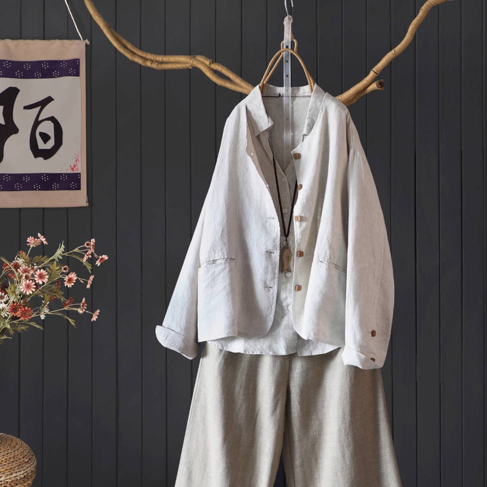 Autumn Linen Chic Round Neck Versatile Coat