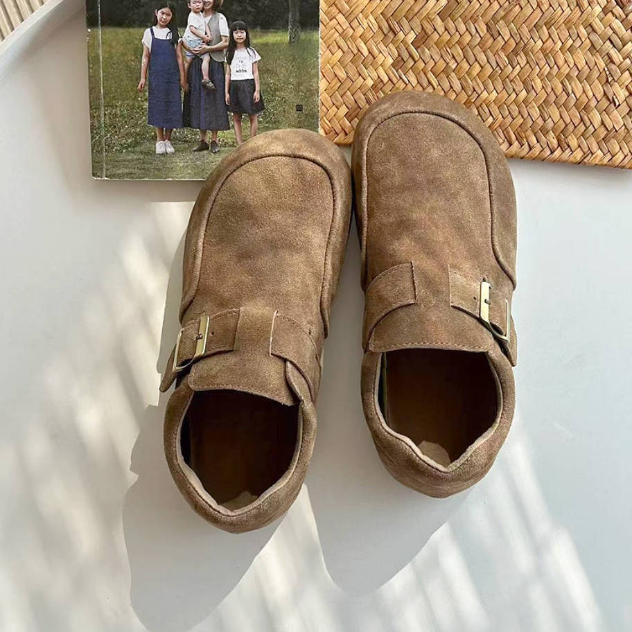Retro Leather Sueded Casual Soft Sole Flat Shoes