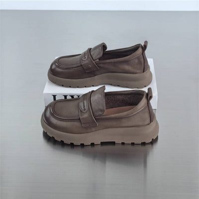 Genuine Leather Casual Soft Sole Platform Slip-On Loafer Shoes