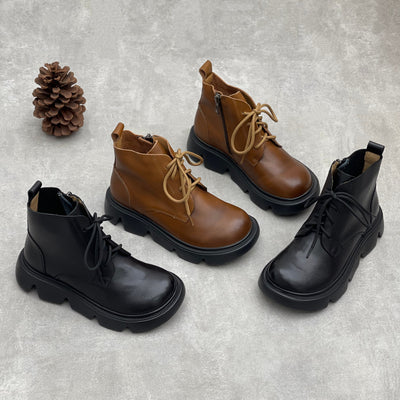 Autumn Retro Platform Genuine Leather Soft Sole Chunky Boots