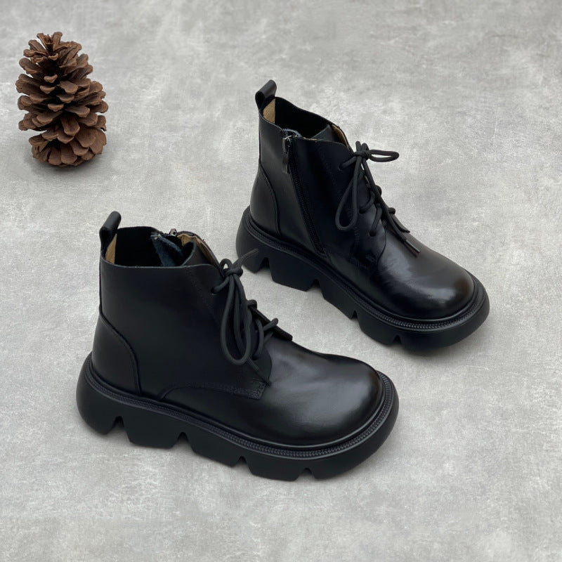 Autumn Retro Platform Genuine Leather Soft Sole Chunky Boots