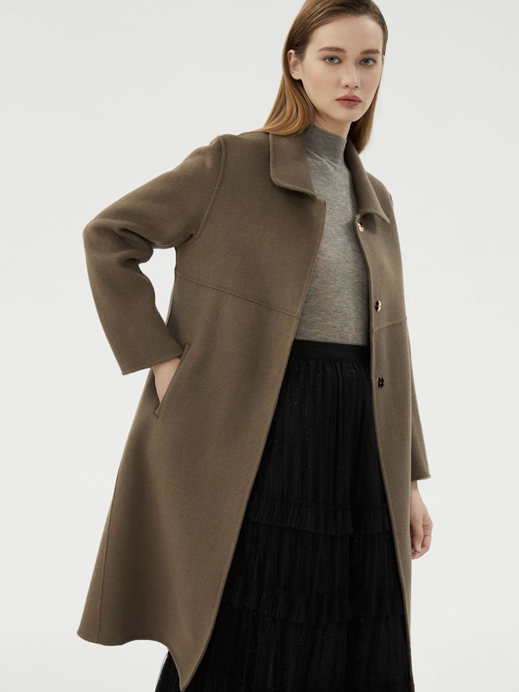 Elegant Warm Lapel Double-Faced Cashmere Long Coat