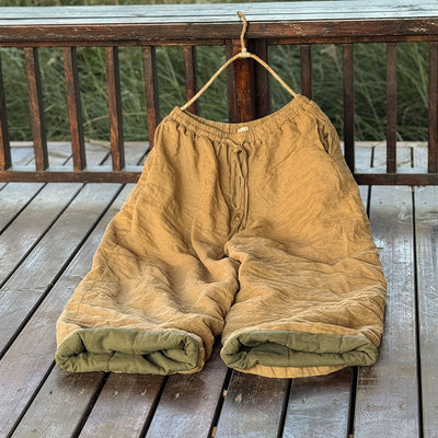 Warm Retro Ramie Cotton-In Loose Plus Size Lace-Up Pants