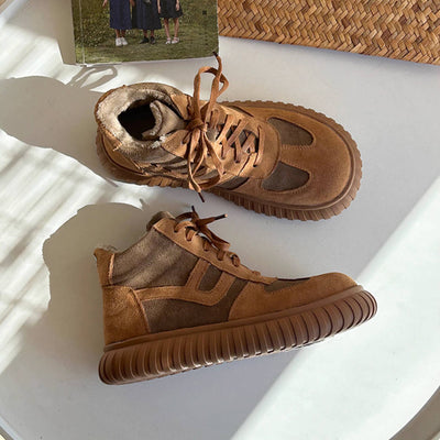 Retro Leather Sueded Patchwork Thick Sole Warm Ankle Boots