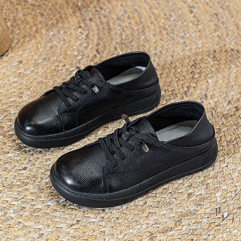 Black Top Leather Comfortable Flat Sole Slip-On Shoes