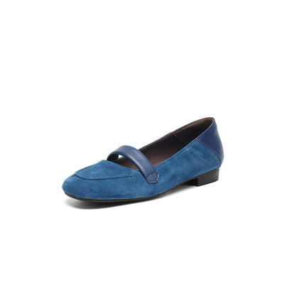 Women Genuine Leather Suede Round Toe Flats Slip-On Shoes