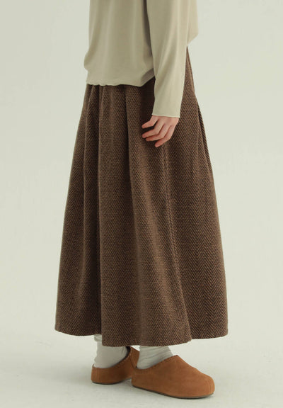 Retro Cotton Thick Versatile A-Line Solid Color Skirt