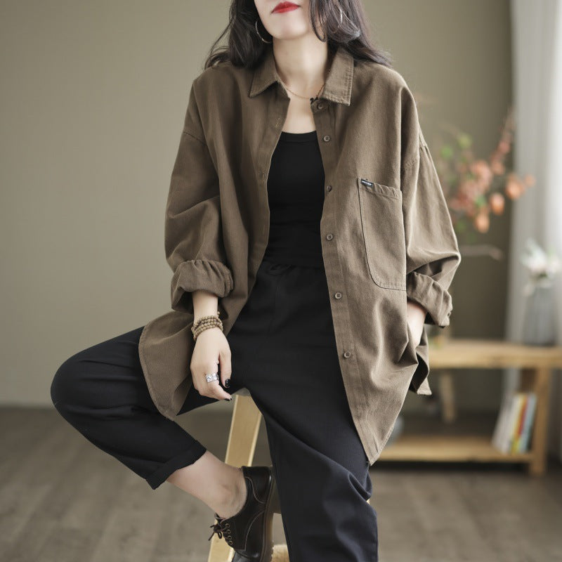 Women Casual Solid Color Oversized Long Sleeves Shirt Blouse