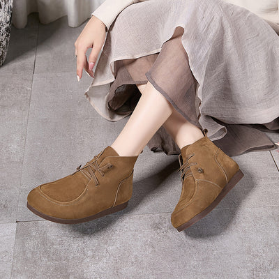 Retro Leather Sueded Comfy Casual Soft Sole Flat Ankle Boots