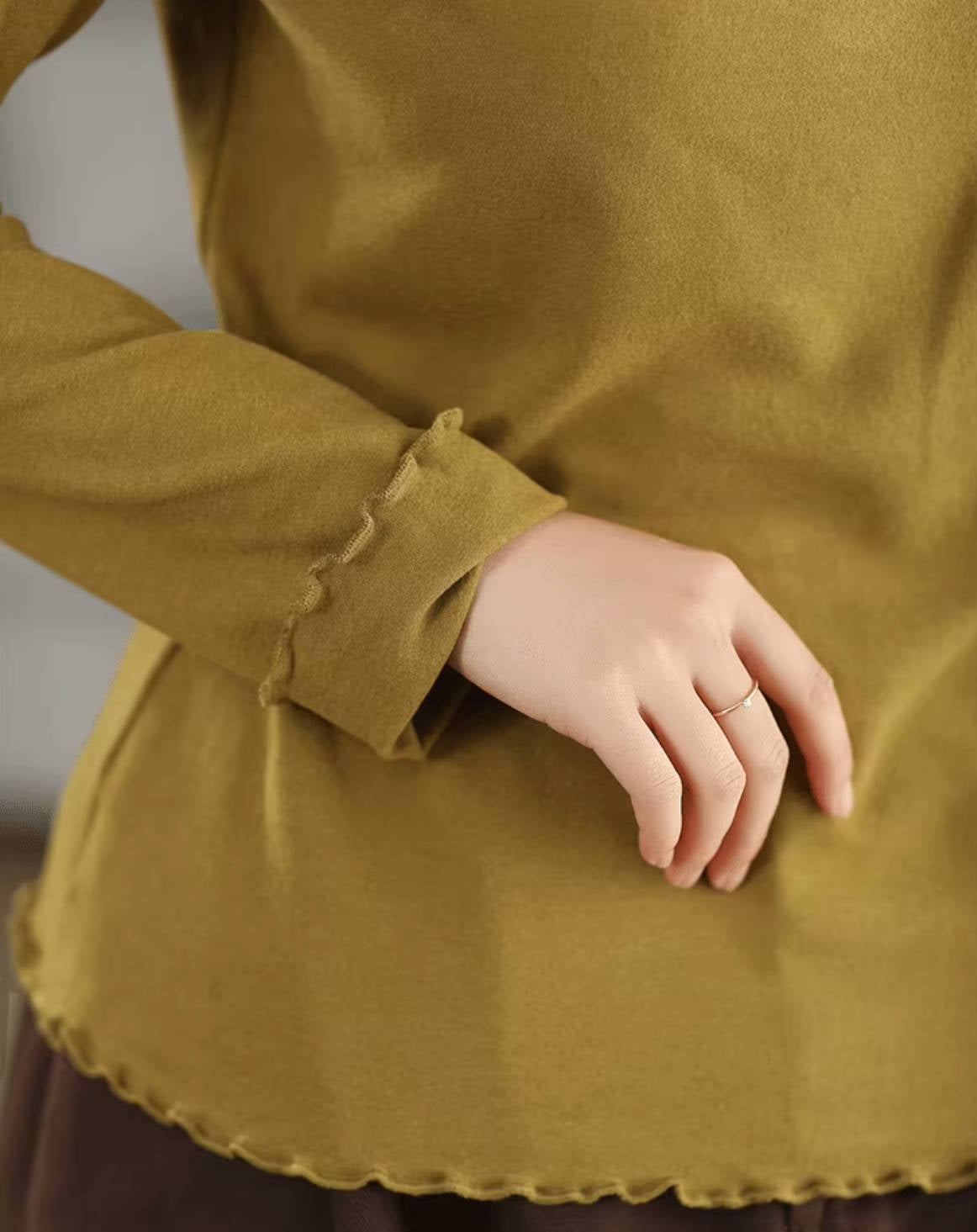 Women 100% Cotton Ruffled Collar Soft Slim Long Sleeves Tops