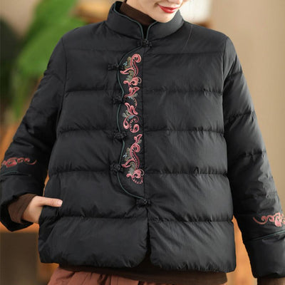 Babakud Women Winter Vintage Embroidered Warm Puffer Short Jacket